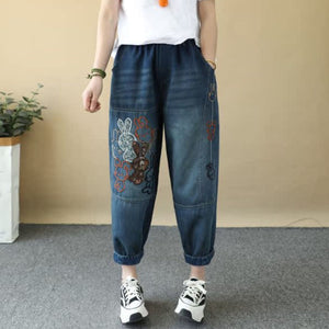 Quần baggy denim lửng thêu những chú thỏ - Q235