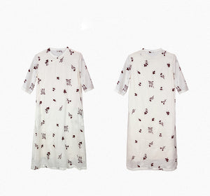 Đầm liền linen ngắn tay cổ tàu thêu hoa oải hương - NU10511