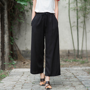 Quần baggy linen lưng thun dây rút ống rộng túi đứng - NU9735