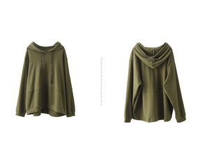 Áo hoodies dài tay đơn sắc dây mũ lệch màu - NU9412