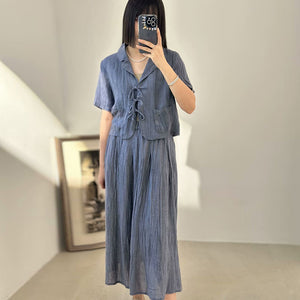 Áo sơ mi linen ngắn tay cổ vest cột dây - NU9842