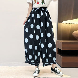Quần baggy lửng lưng thun ống rộng chấm bi lớn - Q128