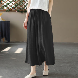 Quần baggy linen lưng thun ống rộng in đồng màu - NU10124