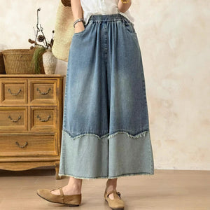 Quần baggy denim lửng ống rộng kiểu hai tầng - Q216
