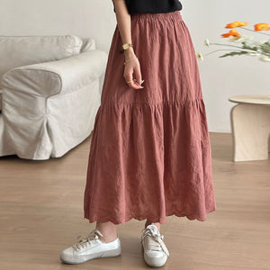 Chân váy linen lưng thun thêu những chiếc nơ - NU10312