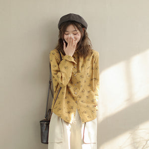 Áo sơ mi linen dài tay cổ đức in hoa lá li ti - NU9776