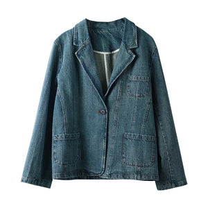 Áo khoác denim dài tay cổ vest một khuy - NU9223
