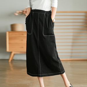 Chân váy denim lưng thun túi vuông chạy chỉ nổi - NU9661