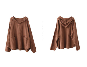 Áo hoodies dài tay retro đơn sắc hai túi - NU9691