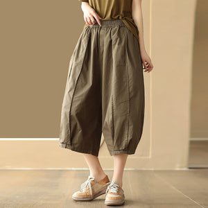 Quần baggy lửng lưng thun ống rộng gân nổi - NU10008
