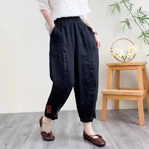 Quần baggy linen lưng thun kiểu chỉ nổi chắp vá - NU8985