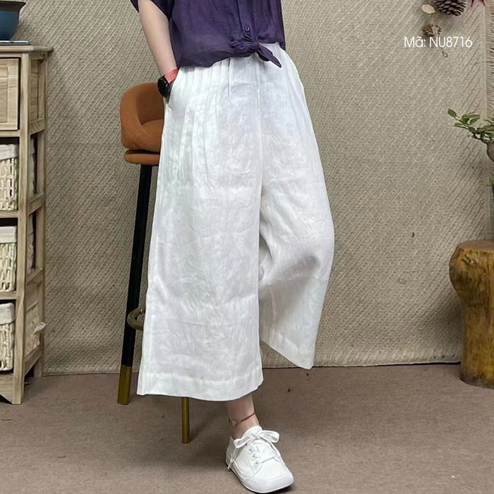 Quần baggy linen lưng thun xếp ly ống rộng đơn sắc - NU8712