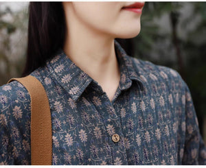 Áo sơ mi dài tay cổ đức in hoa văn trừu tượng hai túi vuông - NU9625
