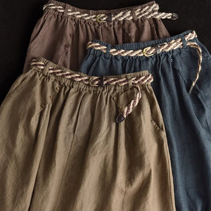 Chân váy linen lưng thun hai túi chéo đính khuy kiểu - NU9871