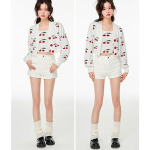 Áo khoác len croptop dài tay thêu quả cherry - NU9462