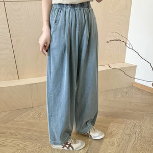 Quần baggy denim lưng thun ống đứng hai túi chéo - Q141