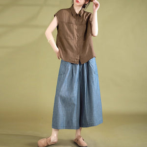 Quần baggy linen lưng thun ống rộng kẻ sọc hai túi lớn - NU8919