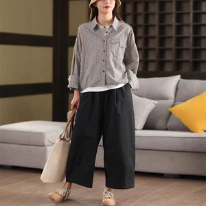 Áo sơ mi dài tay cổ đức kẻ caro kiểu túi đôi - A780