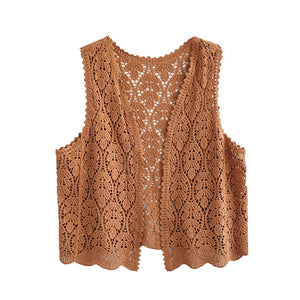 Áo khoác len cardigan sát nách cổ V đan những chiếc lá - NU9239