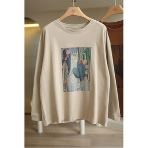 Áo T-shirt dài tay cổ tròn in cây Xương rồng - NU9689