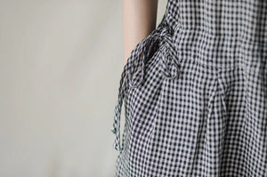 Áo liền quần baggy linen ngắn tay kẻ caro - NU8672