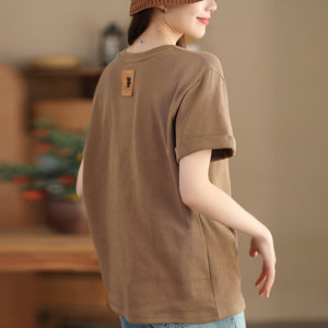 Áo T-shirt ngắn tay cổ tròn dáng rộng một màu - NU9886