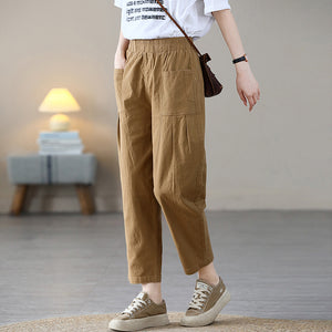 Quần baggy linen lưng thun hai túi vuông xếp ly - NU8777