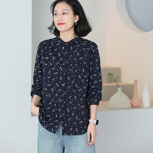 Áo sơ mi dài tay cổ pipi in hoa liti vạt mullet - NU9743