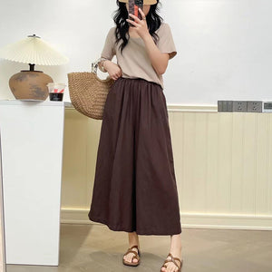 Quần baggy linen lưng thun ống rộng đơn sắc - NU10195