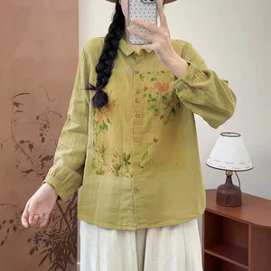 Áo sơ mi dài tay cổ đức in chú mèo trong vườn - A270