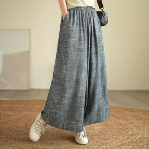 Quần baggy linen lưng thun ống rộng hai túi chéo retro - Q217