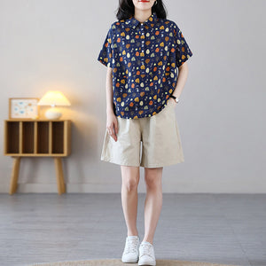 Áo sơ mi ngắn tay cổ đức in hoa lá retro khuy vạt - NU8845
