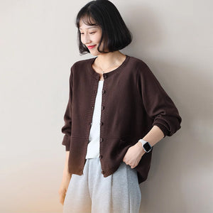 Áo khoác cardigan len đan dài tay cổ tròn hai túi vuông - NU9218