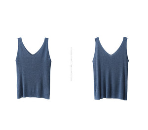 Áo T-shirt sát nách cổ V dệt kim - NU10163