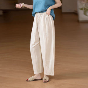 Quần baggy linen lưng thun dây rút ống đứng - Q279