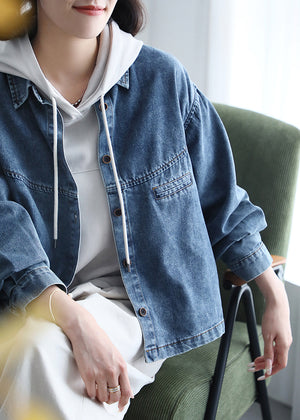 Áo khoác denim dài tay cổ đức một túi ngang nhỏ - A057