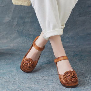 Giày da morigirl retro đế thấp đính hoa xoắn ốc - OD2286