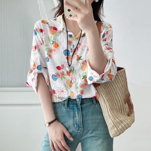 Áo sơ mi linen hoa - A1028