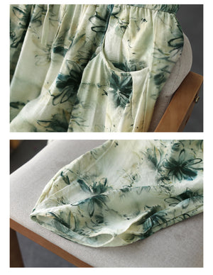 Quần baggy linen lưng thun ống túm in hoa văn retro - NU8850