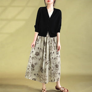 Áo khoác cardigan linen dệt kim dài tay cổ V - NU9161