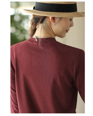 Áo T-shirt dài tay cổ tròn tròn đơn sắc khuy cầu vai - NU9199