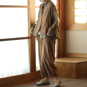 Quần baggy linen lưng thun dây rút ống côn - Q204