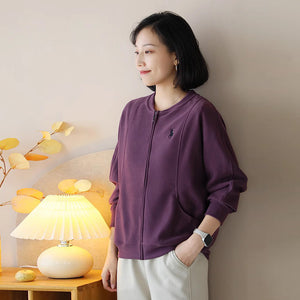 Áo khoác bóng chày nỉ dài tay một màu khóa kéo - NU9479