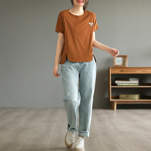 Áo T-shirt ngắn tay cổ tròn đính C - NU9834