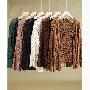 Áo khoác cardigan dệt kim dài tay thêu ren những chiếc lá - NU9009
