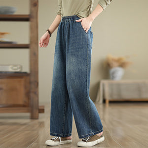 Quần baggy denim lưng thun hai túi sau bạc gối - Q190