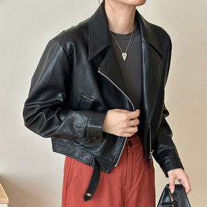 Áo khoác da dài tay cổ vest - A363