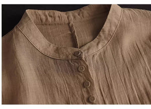 Áo sơ mi linen ngắn tay cổ đứng hai túi vuông - NU9092