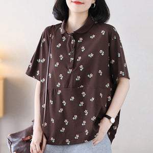 Áo T-shirt ngắn tay cổ pipi in hoa liti - NU8727