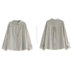 Áo sơ mi linen dài tay cổ đức kẻ sọc - NU10050
